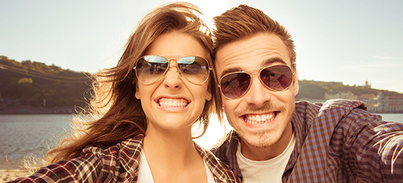 couple taking selfie smiling